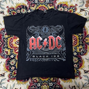 Ac/Dc black ice tour t-shirt double sided rock band tee vintage size L