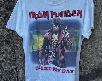 Camiseta vintage de Iron Maiden de los 80 "Alegra mi día", 1986