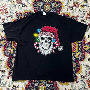 Vintage Harley-Davidson Christmas T-Shirt Skull Santa Hat Holiday Biker Graphic Tee Size XL