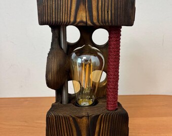 Handmade Rustic Wooden Table Lamp Loft Style