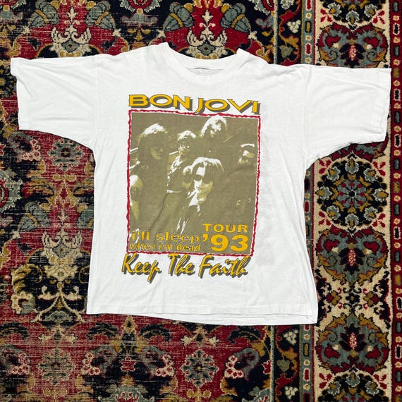 93 BONJOVI「KEEP THE FAITH」ワールドコンサート限定記念額 Vintage 1993 Bon Jovi Tour T-shirt Keep the Faith I'll Sleep Size