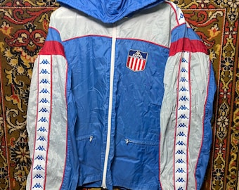 Vintage Kappa Hooded Track Jacket Blue White Red Made in Italy Size L