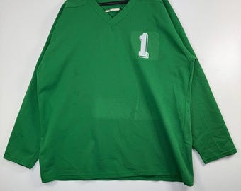 Camiseta de hockey vintage Cooper Mesh verde #1 Hecha en Canadá Talla XL extragrande