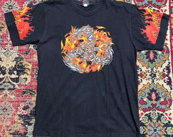 Vintage Y2K Heavy Metal Flames Graphic T-Shirt Size L