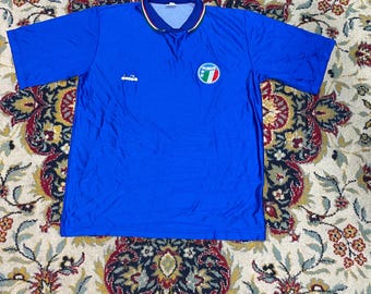 Vintage Italy National Team Jersey Diadora Blue Polo Shirt Size XL