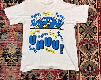Vintage 90s UHUU Funny Graphic T-Shirt Tee White Size XL