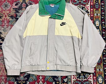Vintage 90s Nike Colorblock Windbreaker Jacket Green Beige Size M