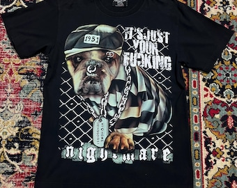 Wintage Rock Chang Bulldog Graphic T-Shirt 2000s Black Size M