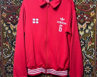 Adidas England Track Jacket Red Zip Up Vintage Style Mens Size M