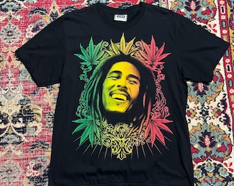 Koszulka z grafiką Rasta w stylu vintage Boba Marleya z motywem reggae i jamajskiej muzyki, rozmiar L