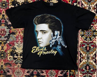 Camiseta vintage de Elvis Presley, leyenda del rock and roll, negra, talla XL