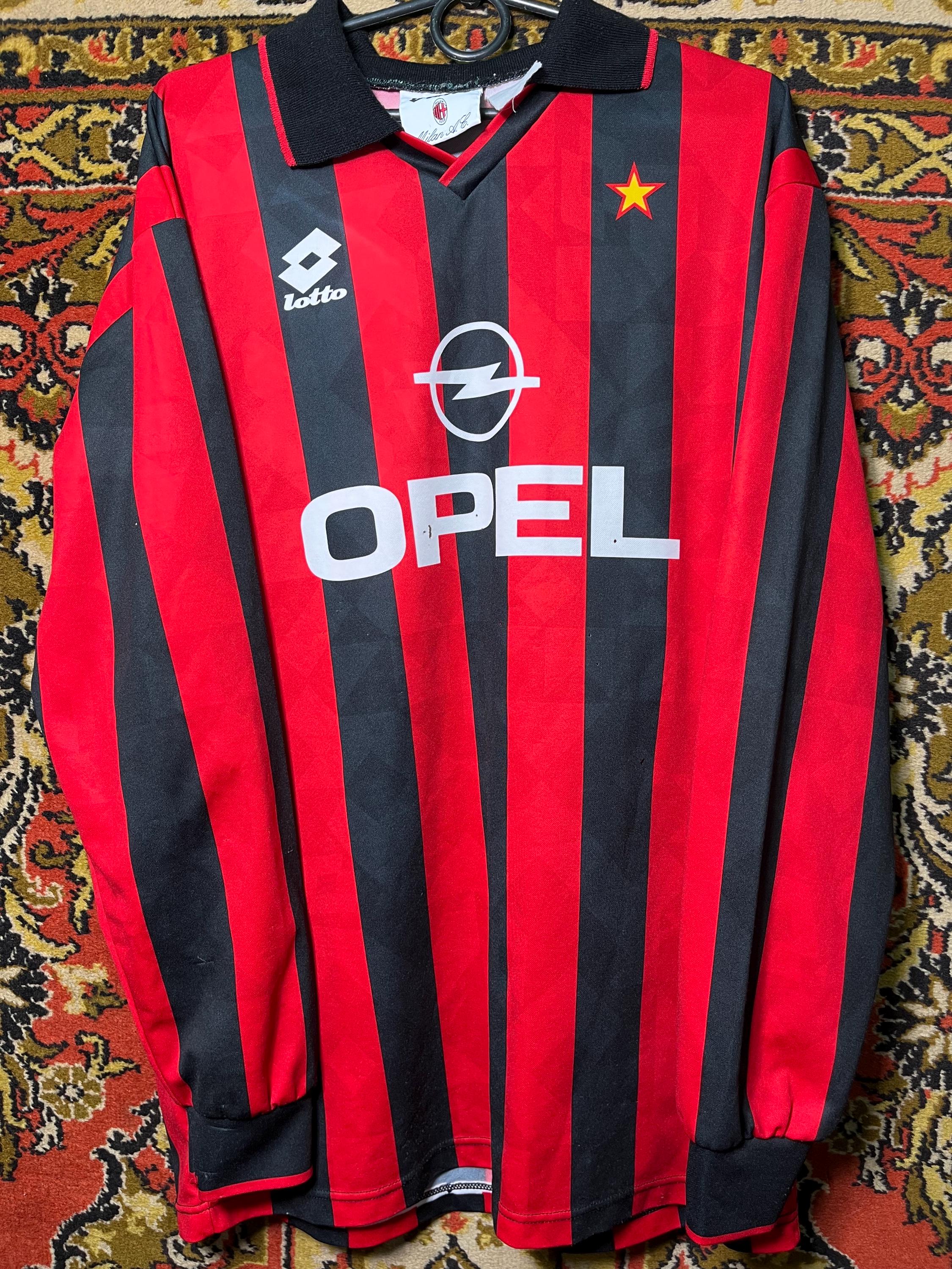 ACミラン 96-97 ホーム ユニフォーム lotto OPEL Lotto AC Milan ユニフォーム 長袖 🇮🇹 AC Milan 1996-97 Fourth Kit