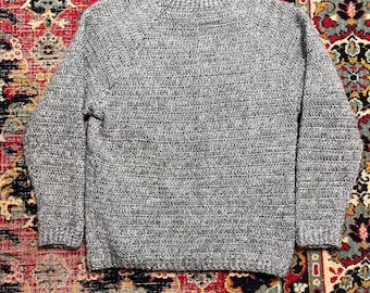 Handmade Gray Knitted Sweater Unisex Blend Pullover Size M