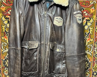 PME Legend  Bomber Jacket  Shearling Collar Vintage Aviator Style Size L