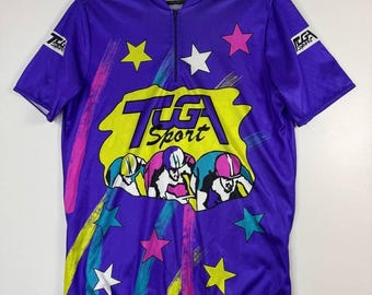 Vintage TJG Sport Cycling Jersey 80s Made in West Germany Purple Graphic Bike Shirt Size L