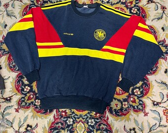Sudadera vintage Adidas Alemania DFB de los 90, negra, roja y amarilla, cuello redondo, talla M