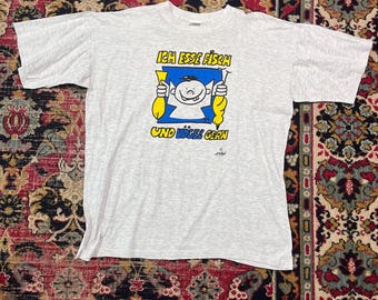 Camiseta vintage alemana divertida de los años 90 con gráfico "Ich Esse Fisch", talla XL