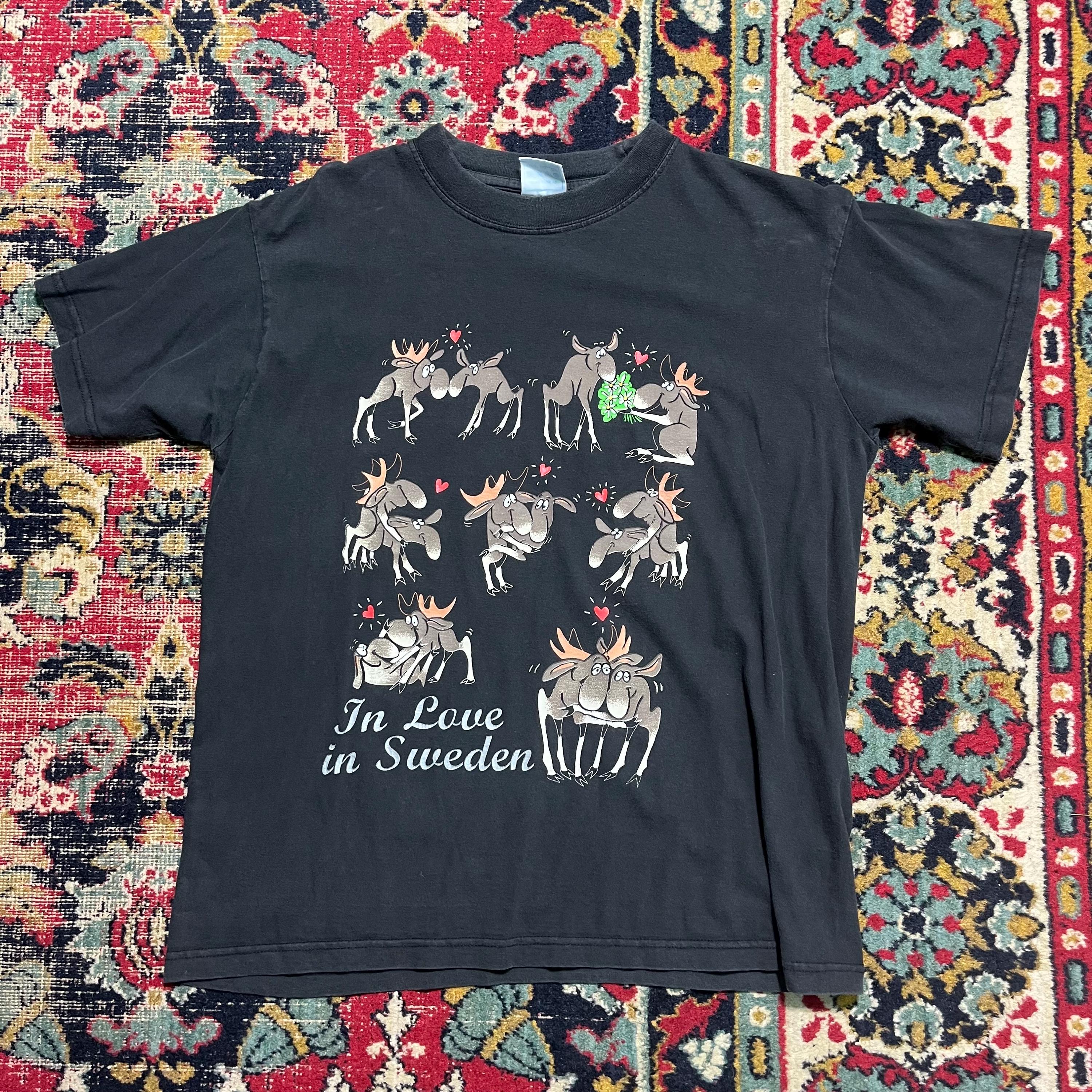 Vintage in Love in Sweden Moose Cartoon T-shirt Black Size M - Etsy