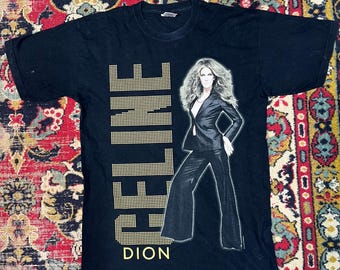 Camiseta vintage de la gira mundial de Celine Dion, camiseta de concierto negra con estampado, talla S