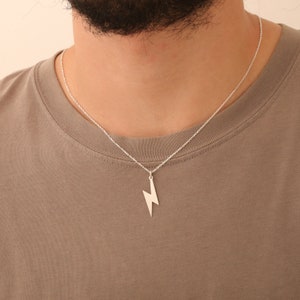 Sterling Silver Lightning Bolt Necklace: Thunderbolt Pendant for Men