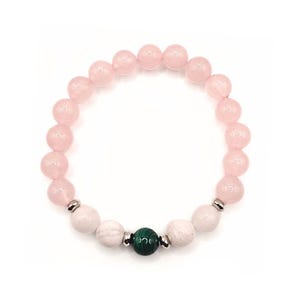 Moonstone &#39;Shield&#39; Bracelet – Moonstone with AAA Malachite and Rose Quartz for Intuition, Transformation and Love