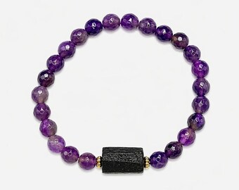 Amethyst Bracelet, Natural Gemstone Beaded Bracelet, Crystal Jewelry Gift
