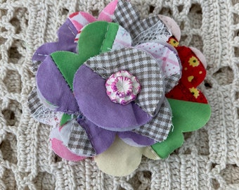 Fabric Flower Pin, Appliquéd Flower Pin, Layered Flower Broach, Quilted Flower Pin,Up-Cycled Accessory