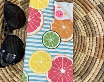 Large Sunglasses or Eyeglass Case,  Fabric Phone Pouch, Quilted, Padded Glasses Holder