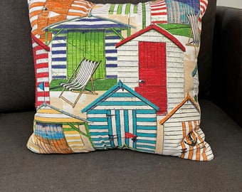 Beach Huts 16x 16 Pillow Cover, Beach Lake House Decor,  Cushion, Cover only insert not included