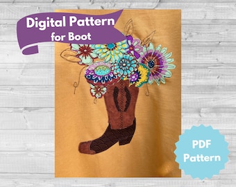 Digital Pattern of Western Boot Design for YouTube Tutorial,  PDF Printable Download, Design for Western Boot only