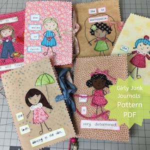 Digital Sewing Pattern for Mini Junk Journals,  4&quot; x 6&quot;. Includes template for Stick Girl Drawings, Tutorial on YouTube