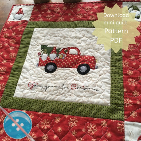 Digital Sewing Pattern, Christmas Mini Quilt Pattern,  YouTube Project,  PDF Printable Download Template