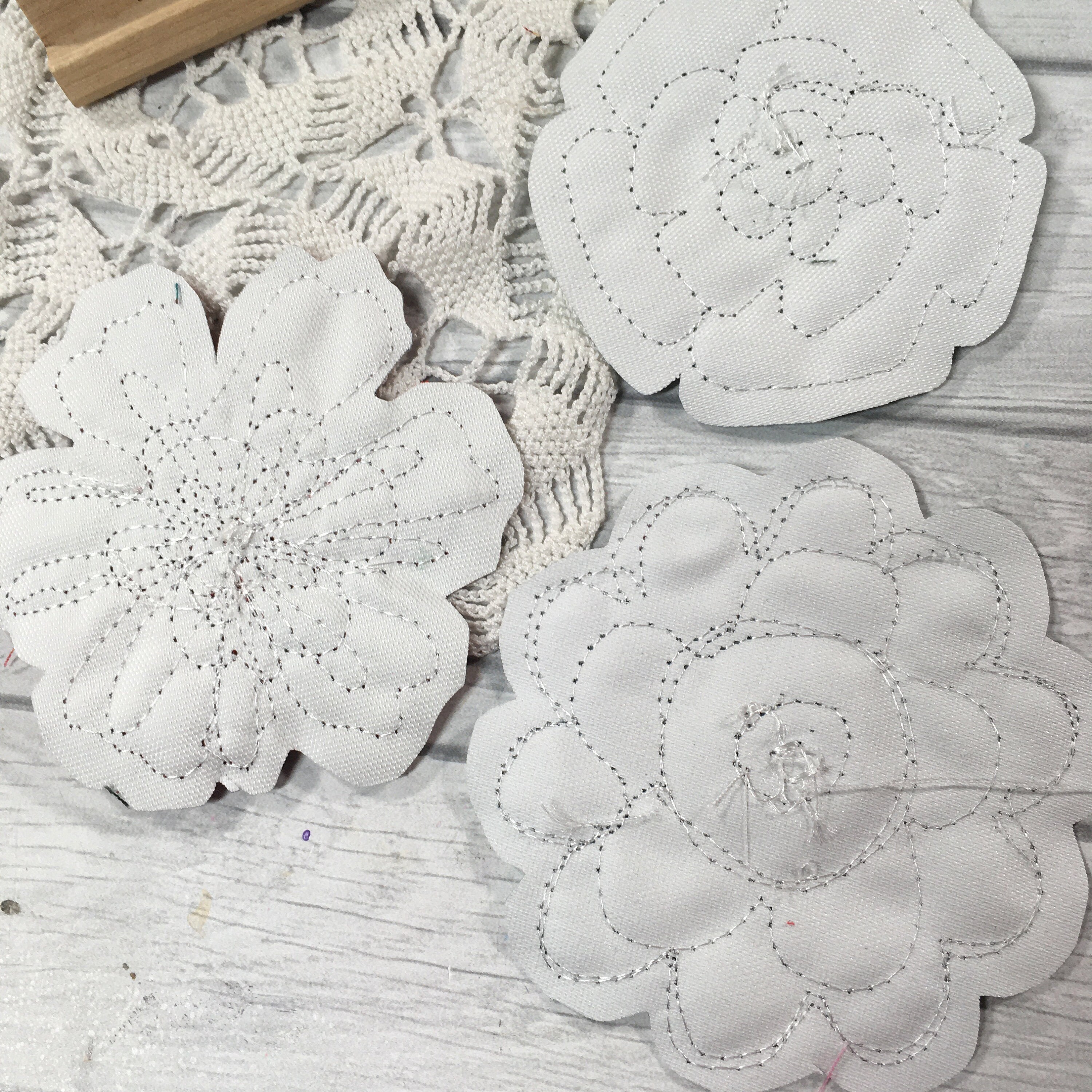 Fabric Flower Embellishments Handmade Set of 3 Etsy