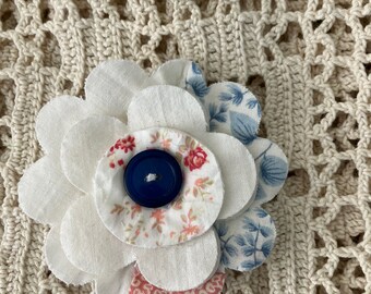 Fabric Flower Pin, Appliquéd Flower Pin, Layered Flower Broach, Quilted Flower Pin,Up-Cycled Accessory