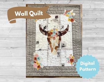 Digital Sewing Pattern, Longhorn Collage Quilt Pattern,  YouTube Project,  PDF Printable Download Template