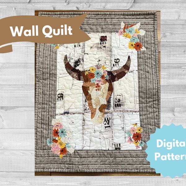 Digital Sewing Pattern, Longhorn Collage Quilt Pattern,  YouTube Project,  PDF Printable Download Template