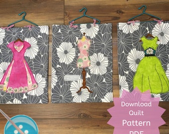 Sewing Pattern for "Dress-Up"  Mini Quilt, YouTube Project,  PDF Printable Download Template