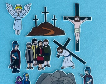 Felt /Flannel Board Set- Easter Story- Crucifixion. Resurrection. Jesus. Holy Week. Sunday School. Children's Bible Stories. Easter Gifts.