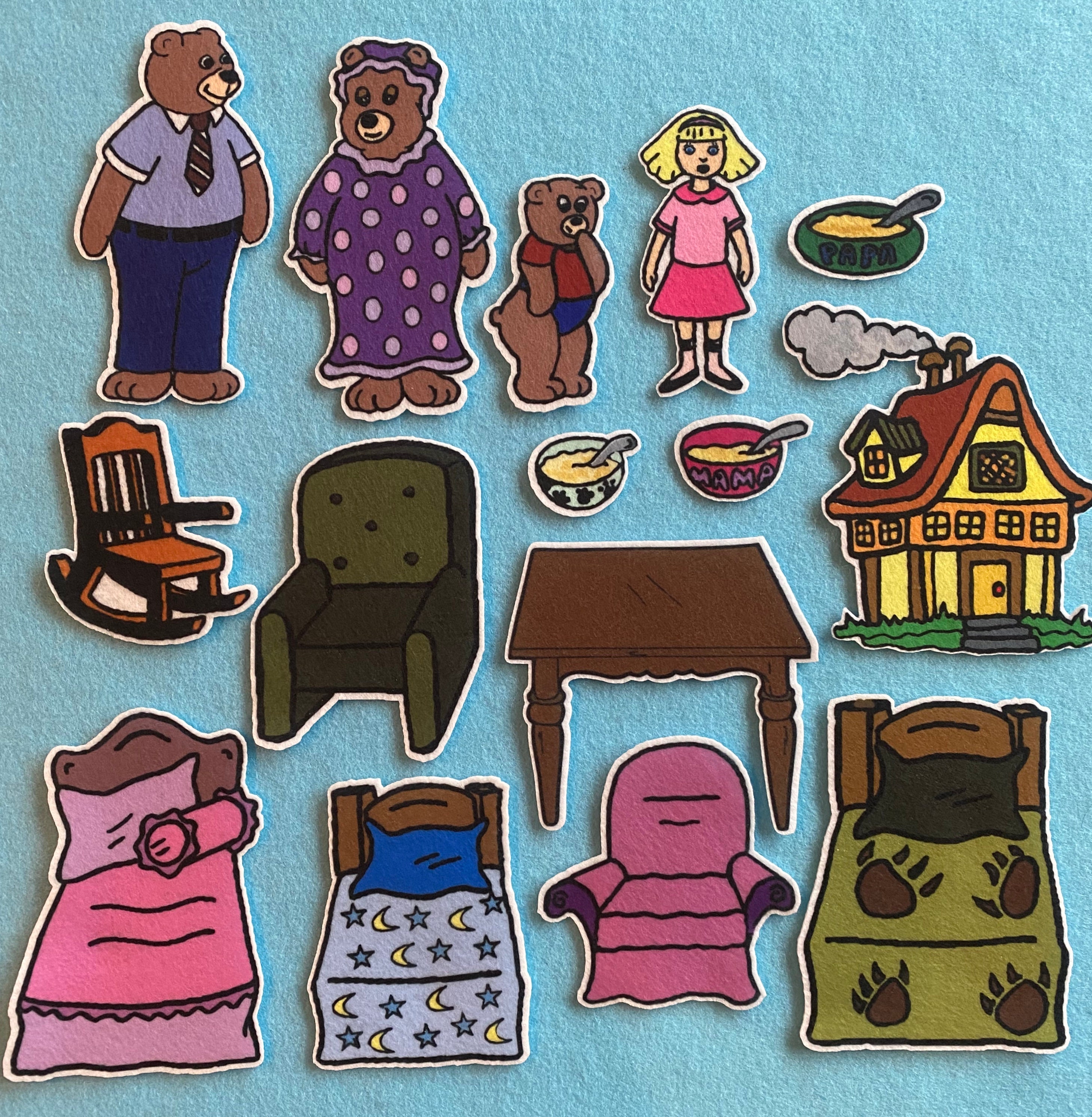 Goldilocks and the 3 Bears Felt / Flannel Board Story.  Fun Felt Stories. Preschool. Kindergarten. Circle Time. Daycare. Early childhood.