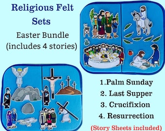 Easter Bundle. 4 Religious Felt Board Bible Stories. Holy Week. Palm Sunday. Last Supper. Jesus Crucifixion. Resurrection. Sunday School.