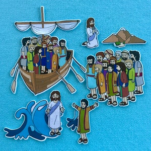 Jesus Walks on Water Felt/ Flannel Board Set. Bible Stories. Sunday school. VBS. Church activities. Religious. Homeschool.