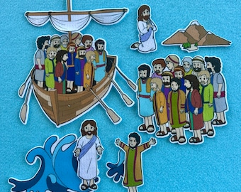 Jesus Walks on Water Felt/ Flannel Board Set. Bible Stories. Sunday school. VBS. Church activities. Religious. Homeschool.