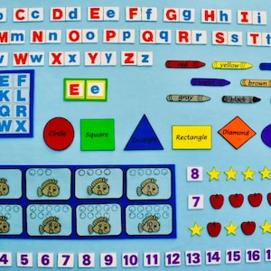 Basic Learning Skills Felt Board Set . Includes letters, numbers, colors, shapes etc. image 1