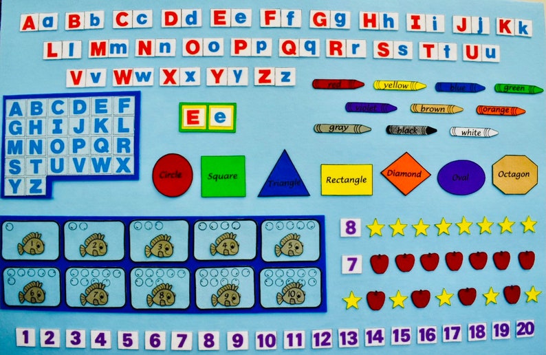 Basic Learning Skills Felt Board Set . Includes letters, numbers, colors, shapes etc. image 1