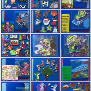 K&ouml;nnte beinhalten: Ein Set Filz-Brettspiel-Sets f&uuml;r Kinder. Die Sets enthalten Filz-Teile f&uuml;r beliebte Kindergeschichten wie "Die drei kleinen Ziegen", "F&uuml;nf kleine Affen", "Old MacDonald Had a Farm" und "Die kleine Raupe Nimmersatt".