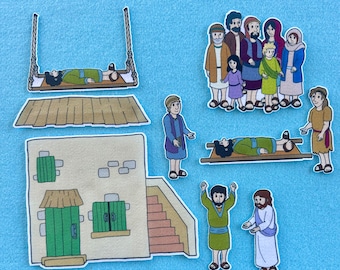 Jesus Heals a Paralyzed Man Felt/ Flannel Board Set. Bible Stories. Sunday school. VBS. Church activities. Religious. Children's Church.