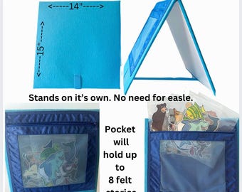 Standing Felt Board.No need for easel.Felt play area on one side & zippered storage pocket on the other. Felt Stories