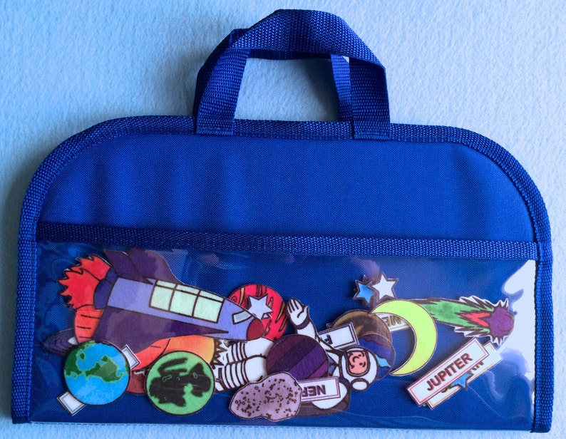 Mini Felt / Flannel Board with handles and storage Blue w/ Blue trim. Travel Kids image 3