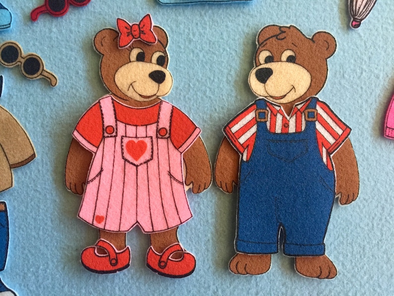 The Weather Bears Felt Board Set. Includes 2 adorable bears to dress. 75 pieces image 3