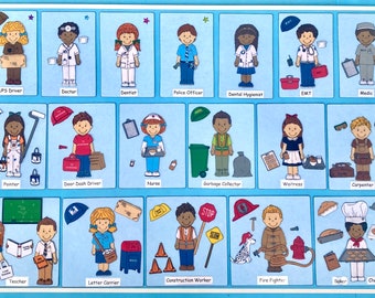 Community Helpers Felt / Flannel board set. Includes 4 felt dolls. 100+ pieces. Dress Up. Educational Toys. Careers. Preschool Lesson Plans.